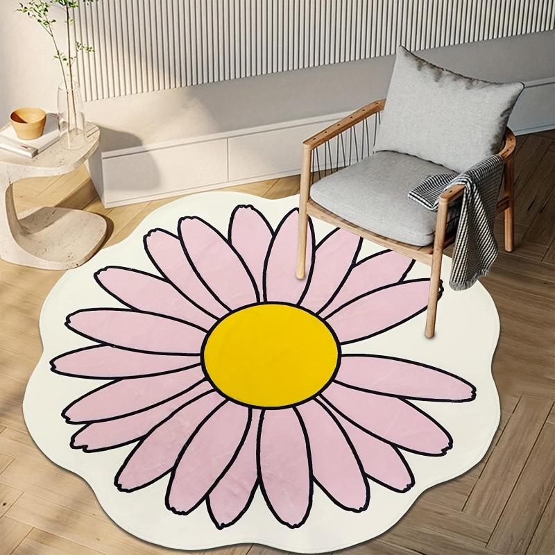 Thickened Cashmere Flower Area Rug Round Daisy Flower Rug