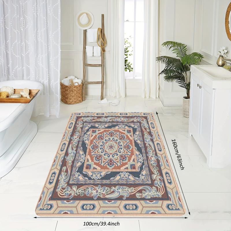 Vintage Area Rug Navy Beige Faux Cashmere Persian Rug