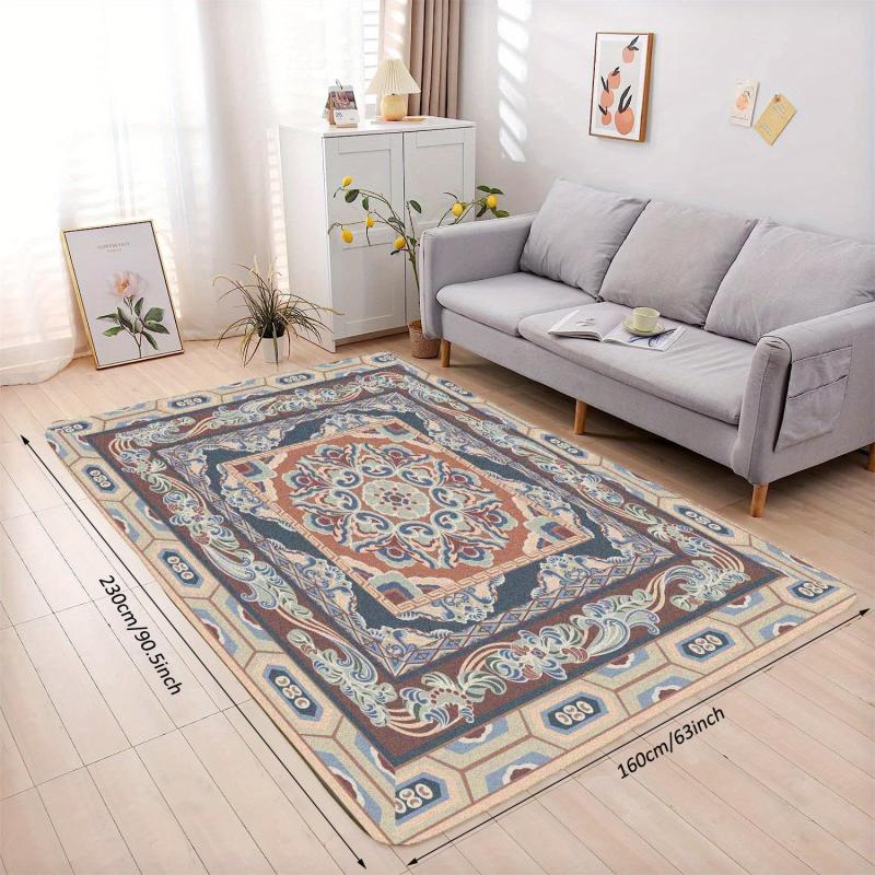Vintage Area Rug Navy Beige Faux Cashmere Persian Rug