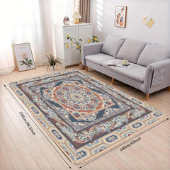Vintage Area Rug Navy Beige Faux Cashmere Persian Rug