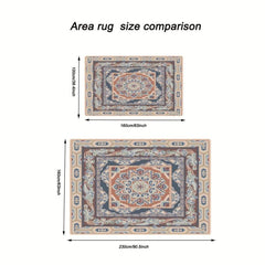 Vintage Area Rug Navy Beige Faux Cashmere Persian Rug