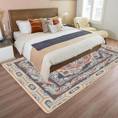 Vintage Area Rug Navy Beige Faux Cashmere Persian Rug