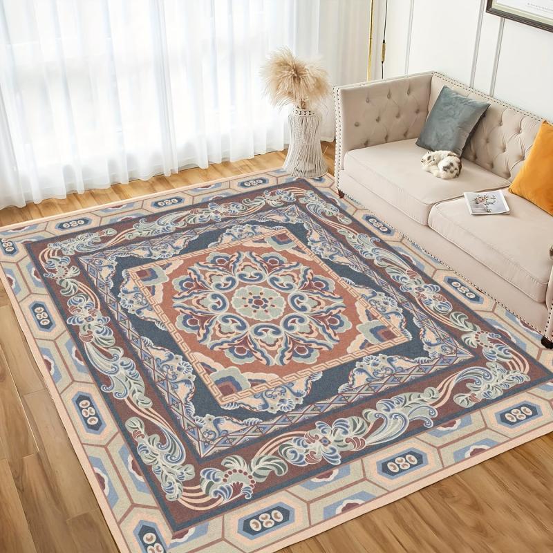 Vintage Area Rug Navy Beige Faux Cashmere Persian Rug