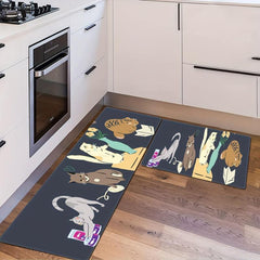 Cat Kitchen Rug Soft Waterproof Non Slip Washable Carpet for Home Office