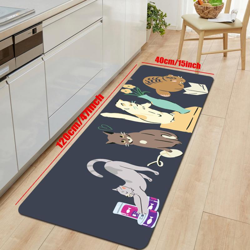 Cat Kitchen Rug Soft Waterproof Non Slip Washable Carpet for Home Office