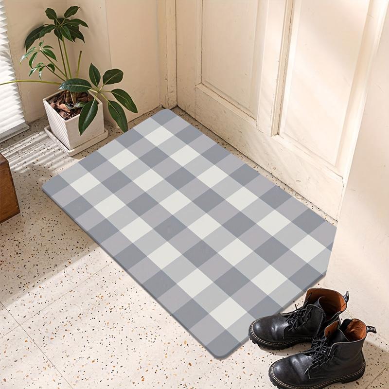 Check Plaid Rug Washable Layered Door Mats Indoor Outdoor Checkered Door Mat