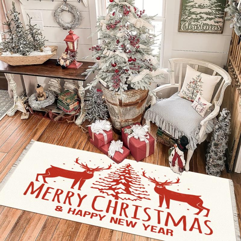 Christmas Weaving Tassel Fabric Area Rug Decoration Carpet Mat