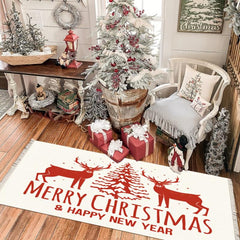 Christmas Weaving Tassel Fabric Area Rug Decoration Carpet Mat