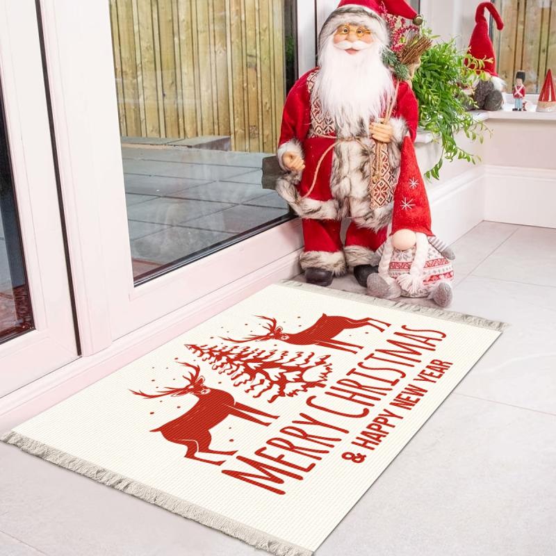 Christmas Weaving Tassel Fabric Area Rug Decoration Carpet Mat