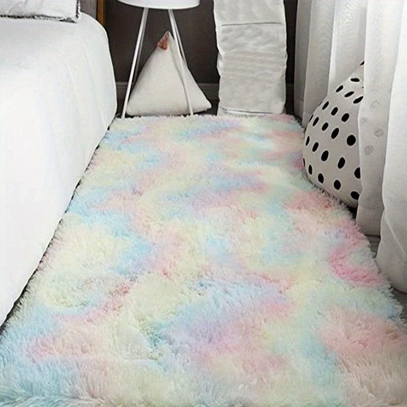 Soft Shaggy Tie Dye Rainbow Rug - Non Slip Washable Carpet