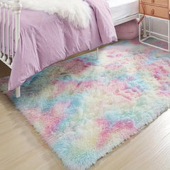 Soft Shaggy Tie Dye Rainbow Rug - Non Slip Washable Carpet