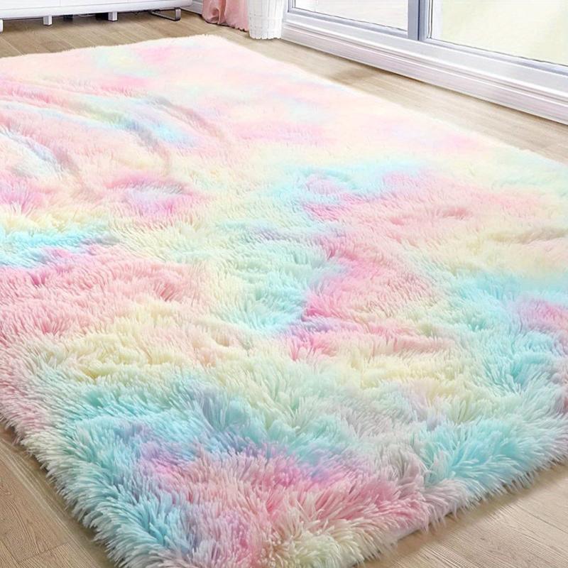 Soft Shaggy Tie Dye Rainbow Rug - Non Slip Washable Carpet