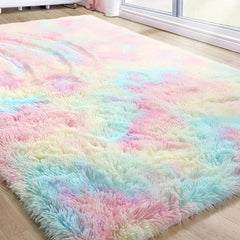 Soft Shaggy Tie Dye Rainbow Rug - Non Slip Washable Carpet