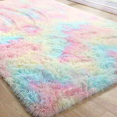 Soft Shaggy Tie Dye Rainbow Rug - Non Slip Washable Carpet
