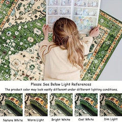 Boho Tribal Distressed Green Rug Soft Non Slip Washable Mat