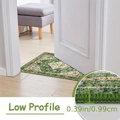 Boho Tribal Distressed Green Rug Soft Non Slip Washable Mat
