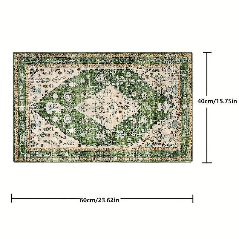 Boho Tribal Distressed Green Rug Soft Non Slip Washable Mat