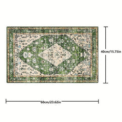 Boho Tribal Distressed Green Rug Soft Non Slip Washable Mat