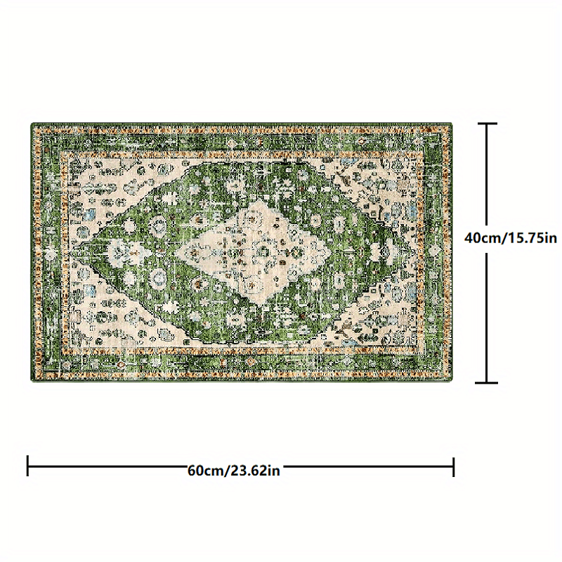 Boho Tribal Distressed Green Rug Soft Non Slip Washable Mat