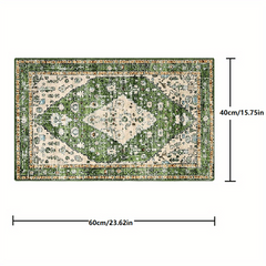 Boho Tribal Distressed Green Rug Soft Non Slip Washable Mat
