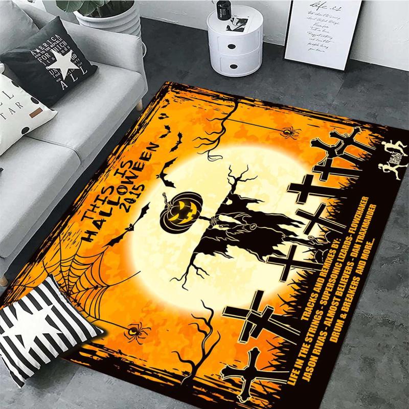 Halloween Pumpkin Wizard Area Rug Non Slip Floor Mat Home Decor