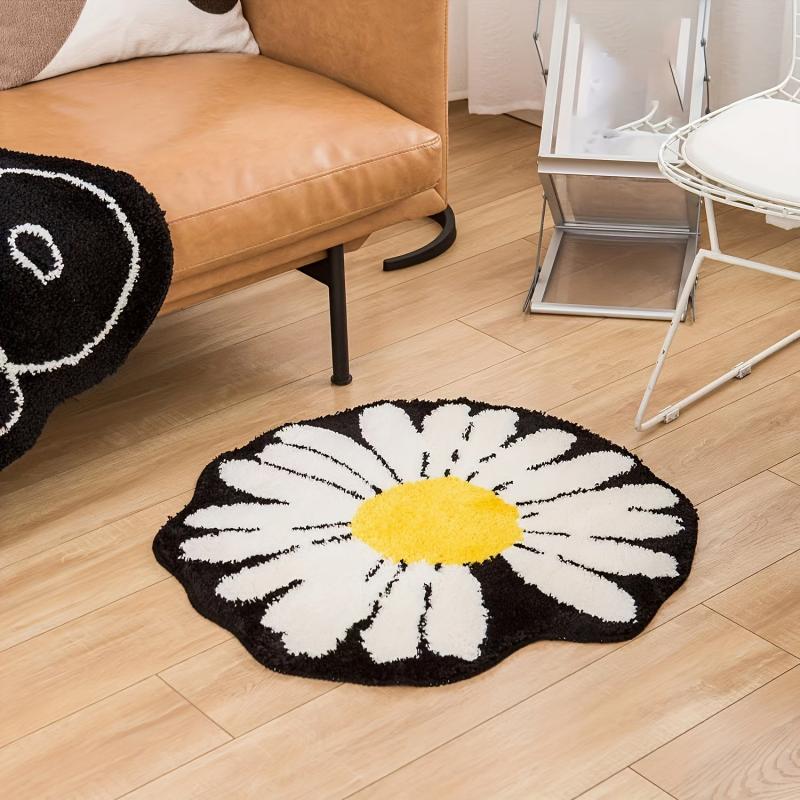 Daisy Carpet Mat Irregular Rugs For Bedroom Round Area Rug Non Slip Bathroom