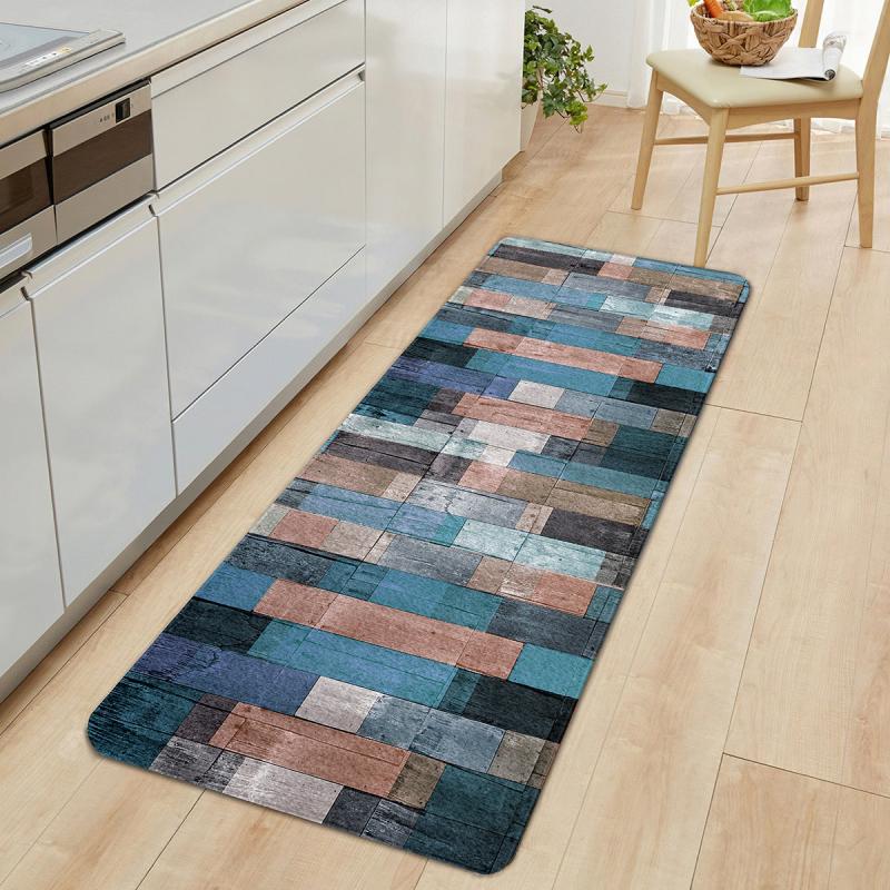 Wood Grain Print Floor Mat Non-slip Washable Rug Soft Carpet