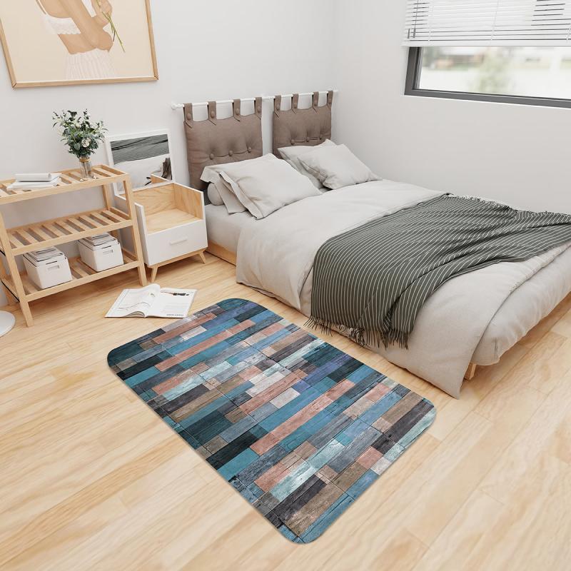 Wood Grain Print Floor Mat Non-slip Washable Rug Soft Carpet