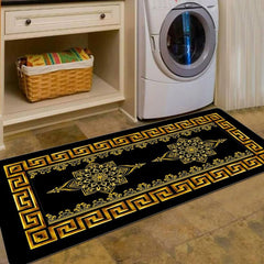 Geometric Kitchen Runner Rug Absorbent Non Slip Floor Mat Prevents Damage Golden