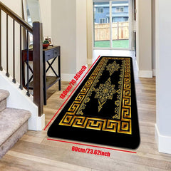 Geometric Kitchen Runner Rug Absorbent Non Slip Floor Mat Prevents Damage Golden