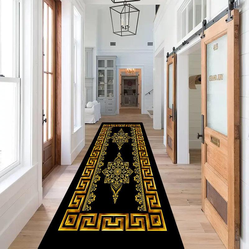 Geometric Kitchen Runner Rug Absorbent Non Slip Floor Mat Prevents Damage Golden