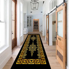 Geometric Kitchen Runner Rug Absorbent Non Slip Floor Mat Prevents Damage Golden