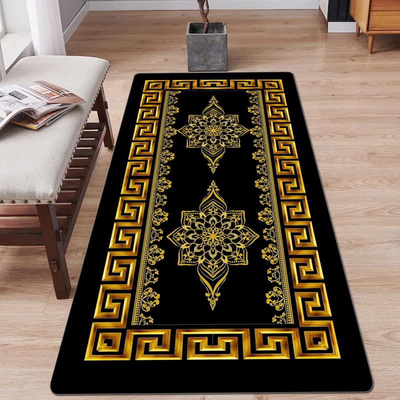 Geometric Kitchen Runner Rug Absorbent Non Slip Floor Mat Prevents Damage Golden