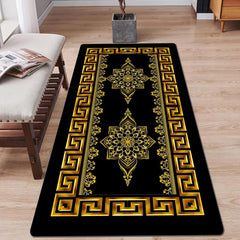 Geometric Kitchen Runner Rug Absorbent Non Slip Floor Mat Prevents Damage Golden