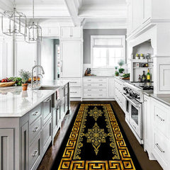 Geometric Kitchen Runner Rug Absorbent Non Slip Floor Mat Prevents Damage Golden