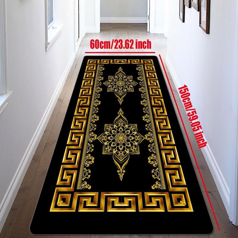 Geometric Kitchen Runner Rug Absorbent Non Slip Floor Mat Prevents Damage Golden