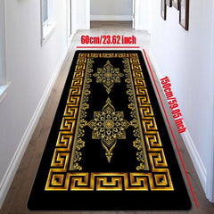 Geometric Kitchen Runner Rug Absorbent Non Slip Floor Mat Prevents Damage Golden