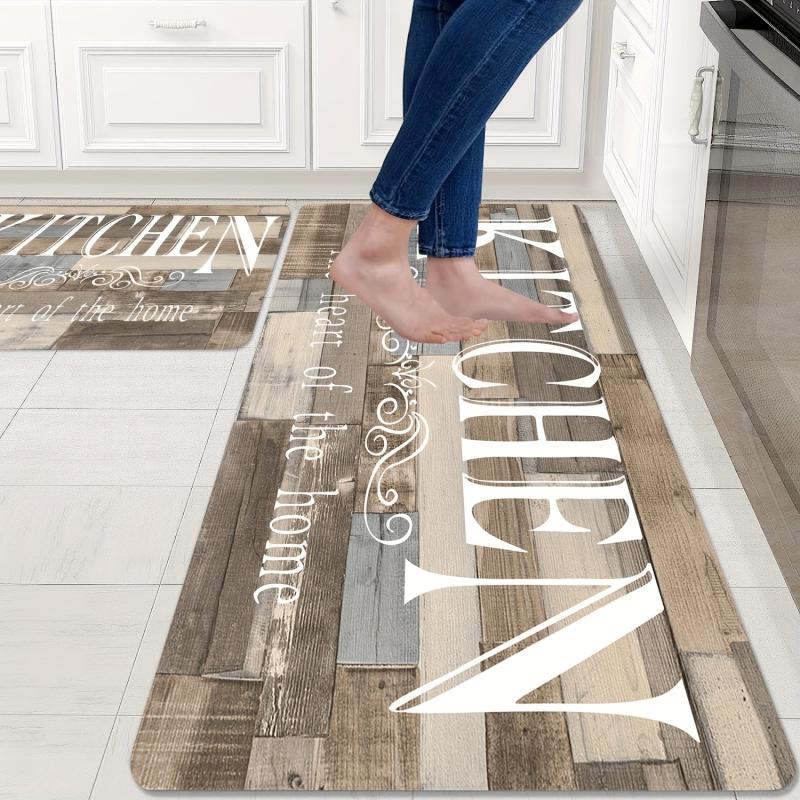 Wood Print Kitchen Mat Waterproof Non Slip Kitchen Rugs Set