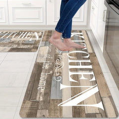 Wood Print Kitchen Mat Waterproof Non Slip Kitchen Rugs Set