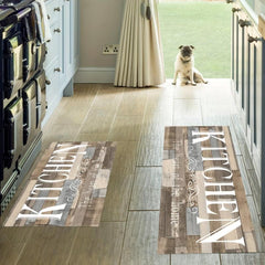 Wood Print Kitchen Mat Waterproof Non Slip Kitchen Rugs Set