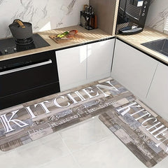 Wood Print Kitchen Mat Waterproof Non Slip Kitchen Rugs Set