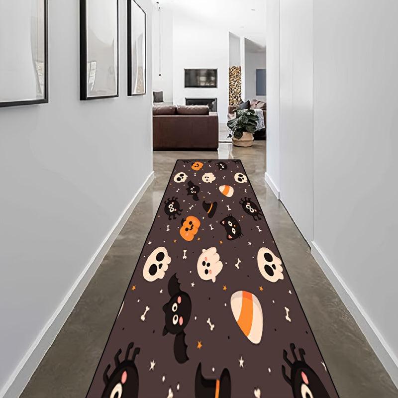 Halloween Hallway Carpet Skull Ghost Bat Pattern Floor Rug