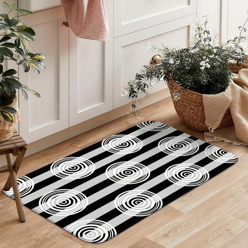 Geometric & Striped Pattern Kitchen Rug Modern Polyester Kitchen Mat