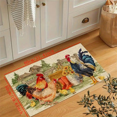 Rooster Print Kitchen Rug Polyester Kitchen Mat For Fall Thanksgiving Decor