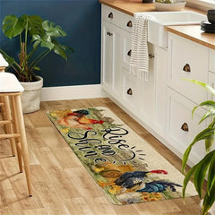 Rooster Print Kitchen Rug Polyester Kitchen Mat For Fall Thanksgiving Decor