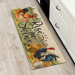 Rooster Print Kitchen Rug Polyester Kitchen Mat For Fall Thanksgiving Decor