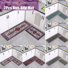 2pcs Modern Non Slip Kitchen Mat Lovely Rug Polyester Washable Doormat