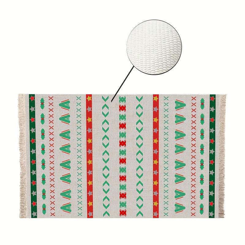 Christmas Decor Woven Area Rug with Tassels