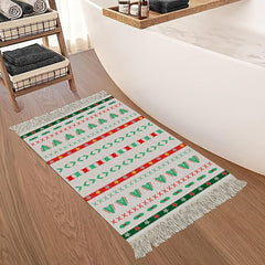 Christmas Decor Woven Area Rug with Tassels