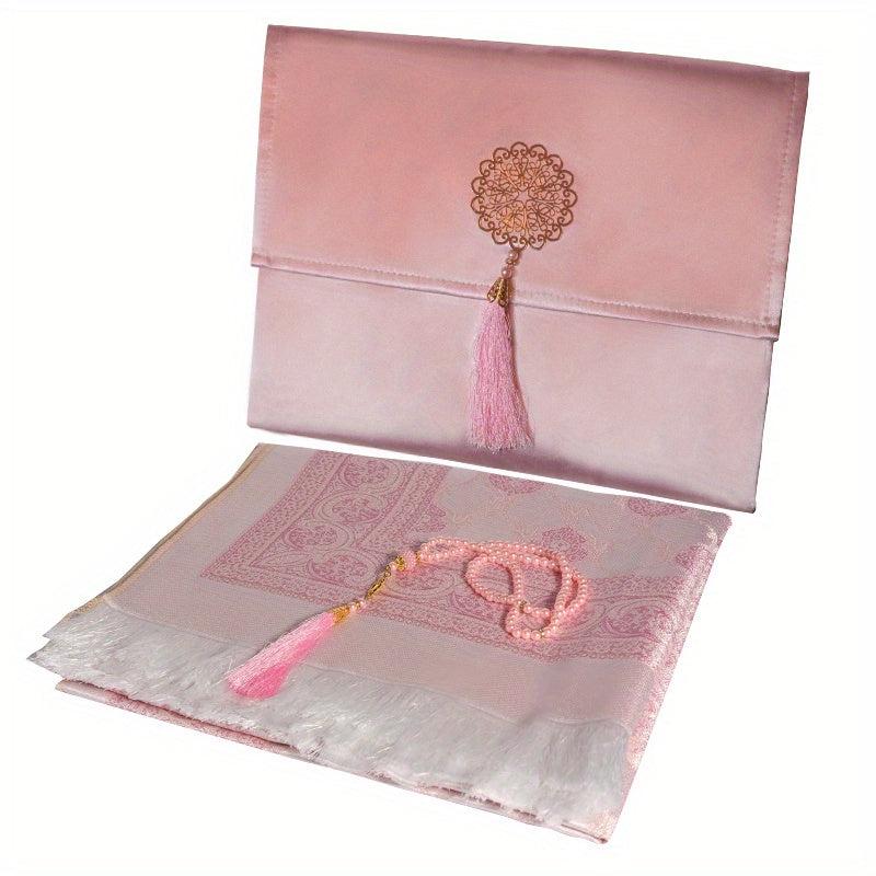 Portable Muslim Prayer Mat and Beads Set Soft and Durable Travel Prayer Mat